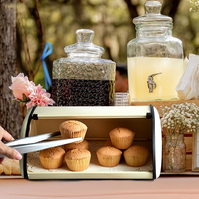 SOTECH Bread Box Kitchen Metal Container for Storage Bin Countertop Keeper Rustic Holder Vintage airtight Counter with Roll Top Farmhouse Bread Boxes