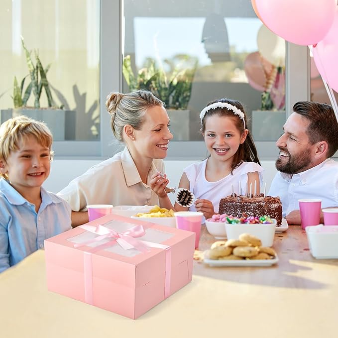 30Pcs Cake Boxes, 12x12x6 Inch Bakery Boxes with Window, 15Pcs Large Pink Dessert Boxes(15Pcs Cake Boards), Cake Carrier Container Disposable Pie Boxes Package for Pastries Cookies Cupcakes