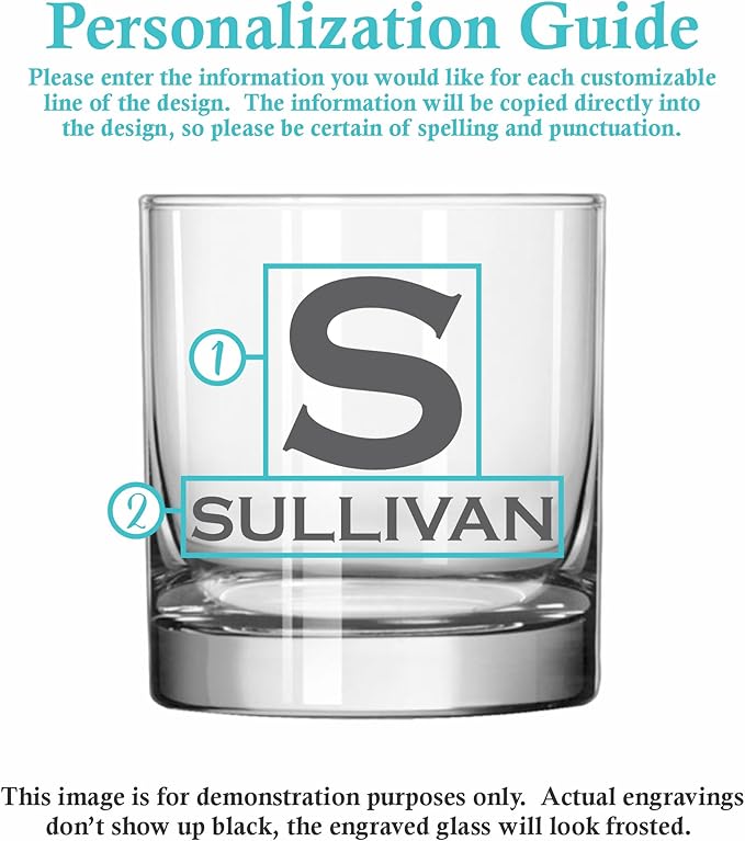 Blue Ridge Mountain Gifts - Custom Engraved Whiskey Glass - 11 oz Personalized Tumbler with Modern Monogram & Last Name - Classic Barware for Weddings, Groomsmen, Anniversaries & Father’s Day (3)