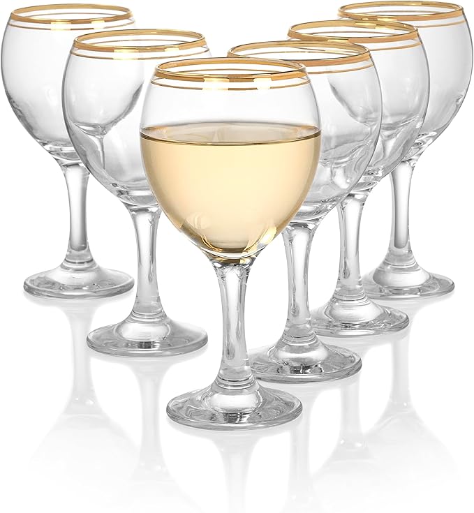 Red Co. Set of 6 Clear Glass 6.75 fl oz Stemmed All-Purpose White Wine Goblets with Golden Rims