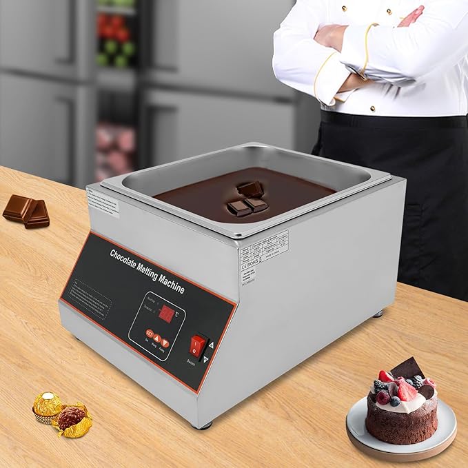 Chocolate Tempering Machine 32-203°F Commercial Chocolate Melting Pot 26.46 lbs Stainless Steel Food Warmer Air-heating Chocolate Fondue with Lid for Restaurant Home Party (Single Pot)