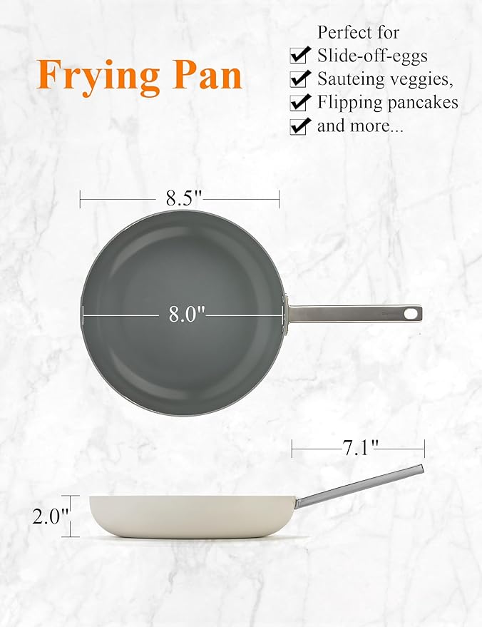 ChefRobot 8 Inch Nonstick Ceramic Frying Pan, Healthy, Even Heat Distribution, Skillet, Dishwasher Safe, Induction Compatible, PFOA Free
