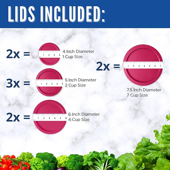 Replacement Lids for Pyrex Glass Foood Storage Containers Containers Round (2) 1-Cup (3) 2-Cup (2) 4-Cup (2) 7-Cup (Fuchsia)