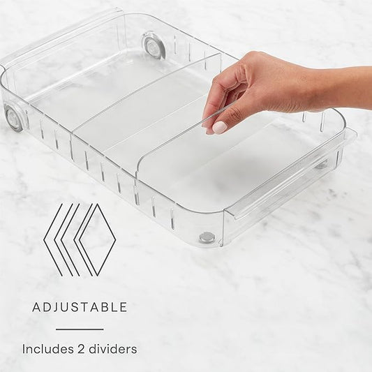 YouCopia RollOut Fridge Caddy BPA-Free Clear Rolling Refrigerator Organizer Bin with Adjustable Dividers and Handles, 9" Wide