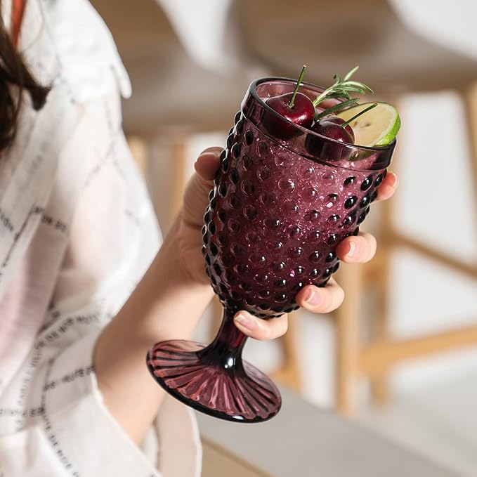 G Hobnail Iced Tea Beverage Goblets 13 oz. set of 6 Premiun Glass Set for Wine Soda Juice Water Perfect for Dinner Parties Bars Restaurants Everyday use (Multicolor, Goblet)