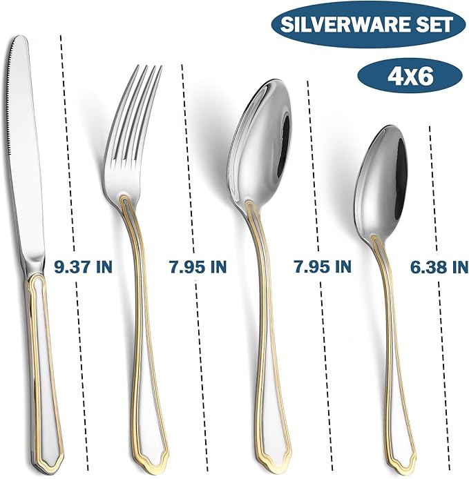 24-Piece Gold Silverware Set Stainless Steel Flatware Set for 6,Mirror Polished Cutlery Utensil Set for Home,Kitchen,Restaurant
