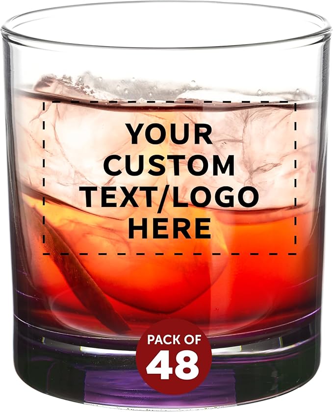 Custom Lexington Rocks Whiskey Glass 10.5 oz, Set of 48, Personalized Bulk Pack - Perfect for Scotch, Bourbon, Whiskey, Cocktail - Purple