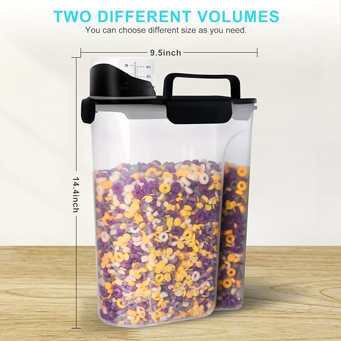 Rice Airtight Dry Food Storage Containers 10Lbs, BPA Free Plastic Storage Bin Dispenser with Pourable Spout, Portable Handle, Kitchen Pantry Organization for Cereal, Flour and Beans Dark Grey