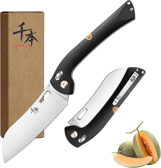 SENBON 440 Stainless Steel Super Sharp Pocket Folding Chef Utility Knife - Peeling, Fruit Knife - G10 Handle