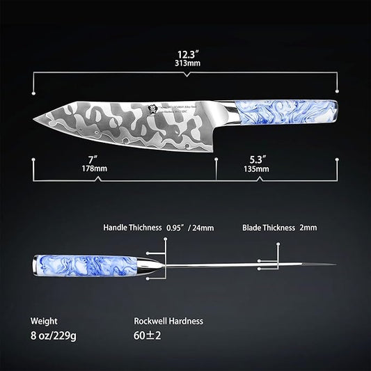 WILDMOK Santoku Knife 7 Inch, 7 Layer Alloy Steel Japanese Kitchen Chef Knives -Ultra Sharp Kitchen Chopping Knife with Resin Handle