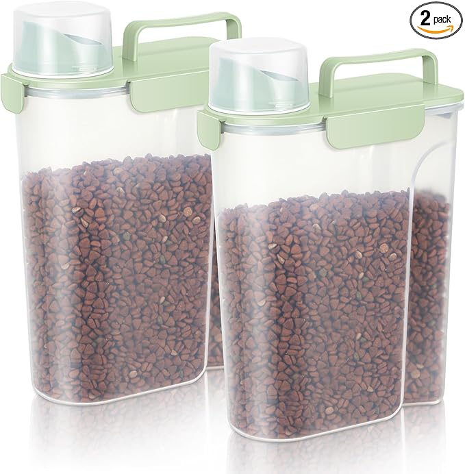 5Lbs /6Qt/5L Airtight Cat Dog Food Storage Container with Upgraded Large Nozzle BPA-Free, Pet Food Storage Containers for Rice, Grain, Pet Food, Flour, Dog Treat Storage-2 Pack Green