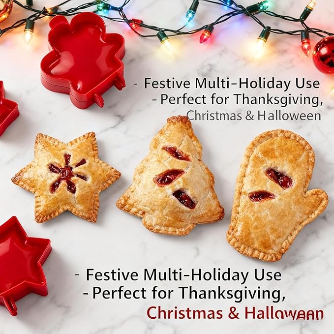 Christmas 6PCS Hand Pie Molds, Mini Pie Maker, Cute Baking Supplies, Festive Pie Press & Pastry Molds for Holiday Parties & Baking (6)