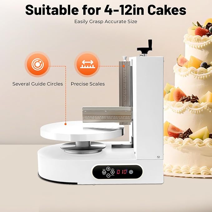 Cake Decorating Machine, 200W Cake Cream Spreading Machine 60-320rpm Rotating Speed Automatic Cake Cream Spreading Machine with LCD Display for 4-12 inch Cakes (White)
