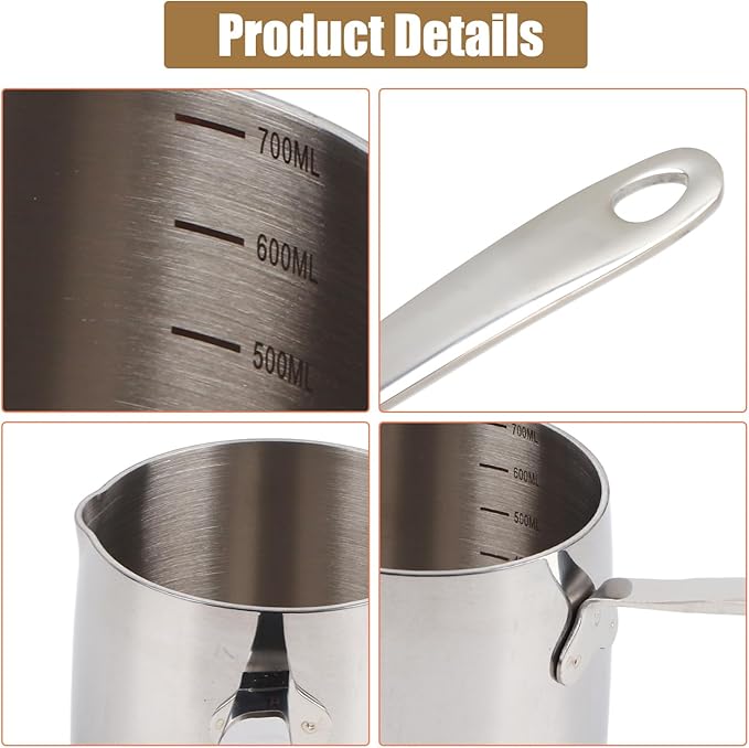 Stainless Steel Butter Warmer Pot with Scale Marks - 700ml/23.66oz Milk Heating Pot for Chocolate, Coffee, Tea - Multi-Layer Melting for Kitchen, Stovetop Safe(700ML)