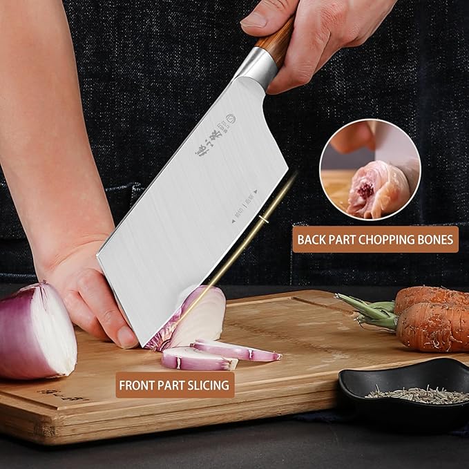ZHANG XIAO QUAN SINCE 1628 7 "Cleaver Knife, 40Cr13 Meat Cleaver Chinese Chopper Slicing Knife with Stainless Steel Handle