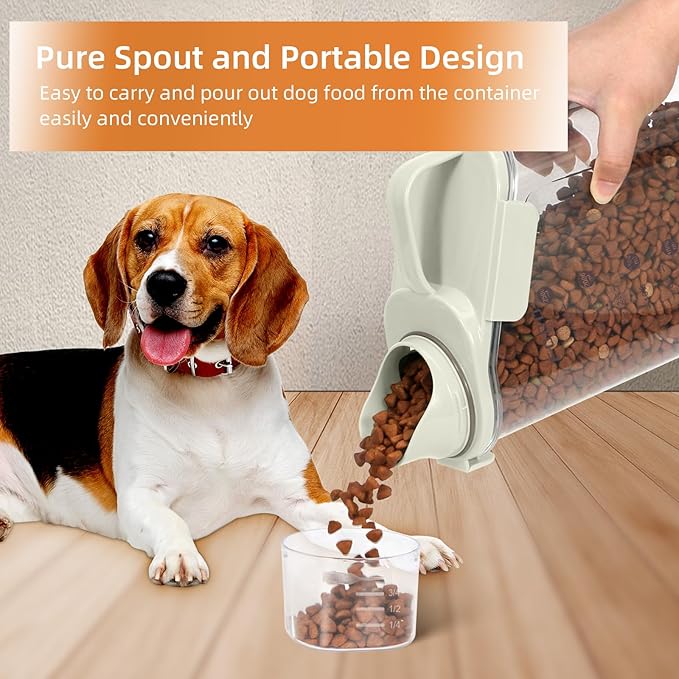 3-5 LBS Dog Food Storage Container Upgraded Large Nozzle BPA-free, Plastic Pet Food Storage Containers, With 4 Sealed Clasps, 1 Measuring Cup and Handle (2,Beige, 3L)