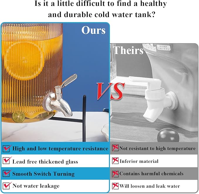 Berglander Glass Drink Dispenser for Fridge, 1 Gallon Beverage Dispenser with Leakproof Stainless Steel Spigot, Water, Laundry Detergent, Juice Dispenser for BBQ, Picnic, Parties and Events (Pink)