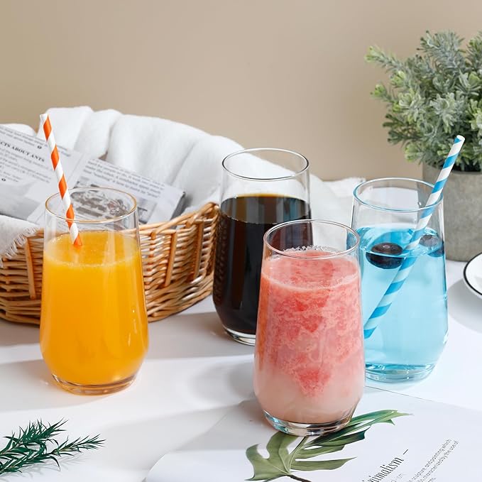 Drinking Glasses Set of 6, 16.4oz Highball Glasses, Crystal Clear Tall Glass Cups for Cocktail, Juice, Iced Tea, Mojito and Smoothies, Dishwasher Safe Glassware Set