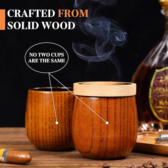 Original Charred Wooden Bourbon Drinking Glass, 11oz Handcrafted Whiskey Glasses for Men, Unique Unbreakable Old Fashioned Whiskey Glass for Dad, Husband or Bourbon Lovers