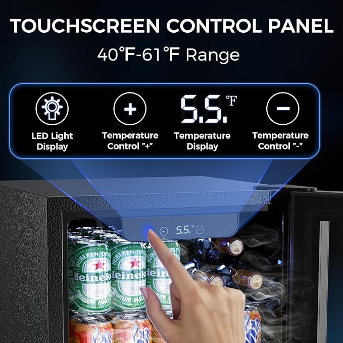 68 Cans Beverage Refrigerator Cooler, 1.7 cu.ft Mini Fridge Glass Door Drink Cooler for Beer, Soda,Wine, Digital Temperature Control for Home Office Bar
