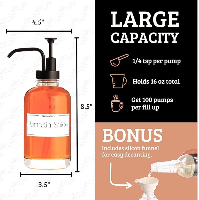 Coffee Syrup Dispensers, Set of 2, Coffee Syrup Bottles with Pump and Labels, 500 ml, Espresso Bar Accessories, Glass Bottles with Pump, Black Upgraded Dispenser, 16.9 oz