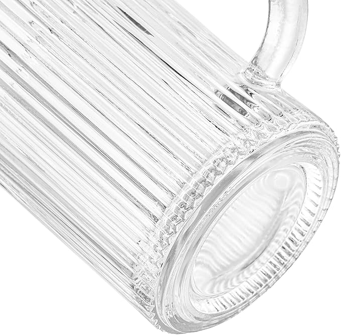 13 oz Clear Ribbed Coffee Mug with Lid, Set of 4 - Classic Glassware for Hot and Cold Beverages (Set of 4)