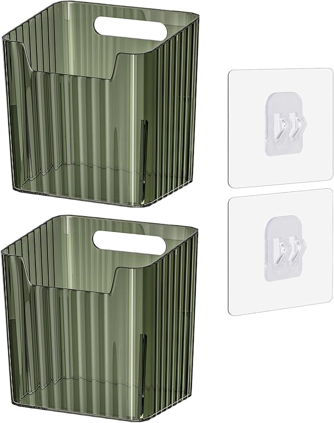 Set of 2 Storage Organizer Bins Wall Mounted Floating Shelves Fridge Organizer Stackable Clear Plastic Storage Bins for Wall, Refrigerator, Kitchen, Bathroom, Countertops, Pantry, BPA Free (Green)