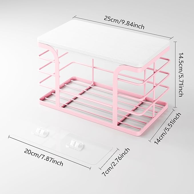 Small Grocery Bag Holder,Wall Mount Trash Bag Holder Dispenser with Bamboo Top,Suitable for Garbage Bags of 100 Rolls under 13 Gallons,Pink