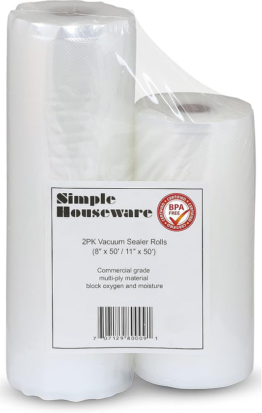 Simple Houseware Vacuum Sealer Bags 11'' x 50' and 8'' x 50' Sous Vide Roll, 2-Pack