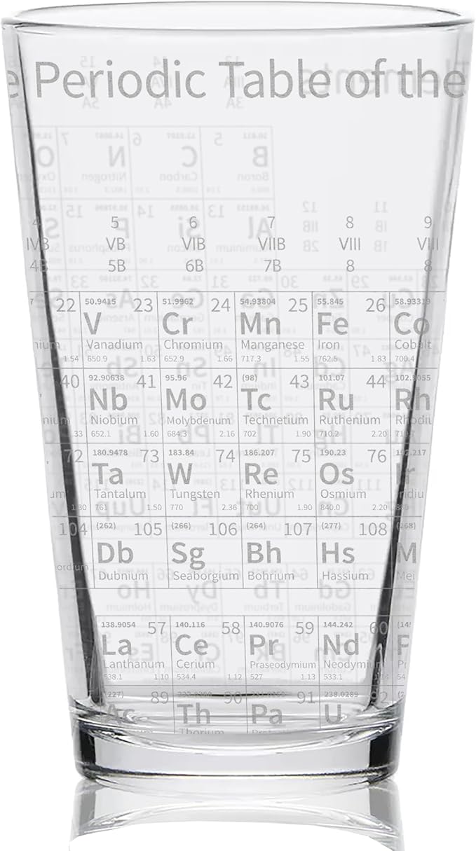 PERIODIC TABLE of ELEMENTS Engraved Pint Glass | Great Gift for Geeks, Nerds, Teachers and Students | Unique STEM Physics Chemisty Beer Decor