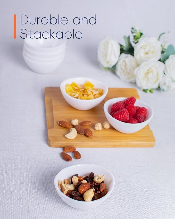 3 OZ White Dipping Bowl Set of 6, Opal Glass Small 3.5 inch Soy Sauce Dish, Mini Serving Pinch Bowls for Condiment Sushi Bread Ketchup BBQ Party