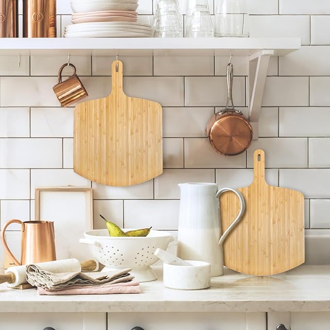 Pizza Peel 12inch 2 pack Bamboo Pizza Paddle Wooden Pizza Peels Pizza Server for Ooni Oven Accessory Pizza Spatula Baking Homemade Cheese Bread Turner Pizza Pre board Pizza Tools Gift