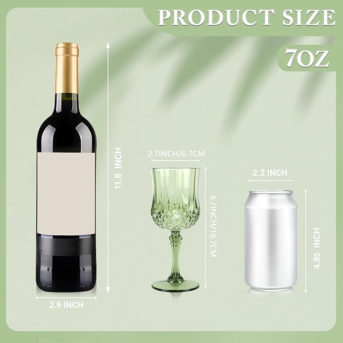 Plastic Wine Glasses，Plastic Goblets Vintage Style Cordial Drinking Glasses for Wedding Reception, Grand Event Party Supplies (48, New Green)