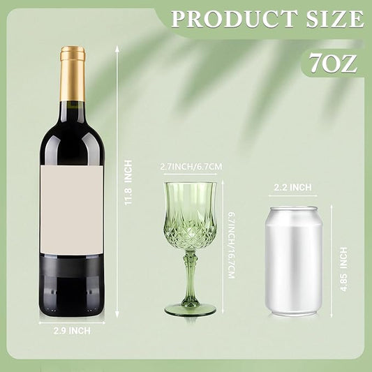 Plastic Wine Glasses，Plastic Goblets Vintage Style Cordial Drinking Glasses for Wedding Reception, Grand Event Party Supplies (48, New Green)