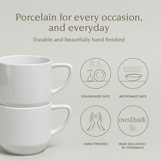 over&back Coupe Porcelain Coffee Mugs - 4-Piece Mug Set - Enjoy the Perfect Cup of Coffee, Tea, Latte, and More - Glossy White - 14 Oz