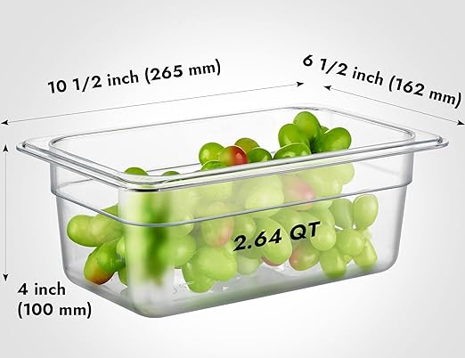 CURTA 6 Pack NSF Food Pans, 1/4 Size 4 Inch Deep, Commercial Polycarbonate Plastic Clear Freezer-Safe