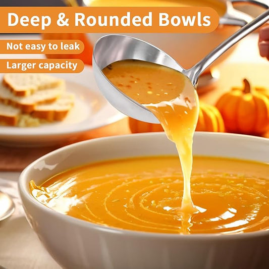 Deep Stainless Steel 13.7 Inches Newness Soup Ladle,[Rustproof, Heat Resistance, Integral Forming]Resilient 304 Stainless Steel Soup Spoon with Vacuum Ergonomic Round Handle, Cooking Spoon for Kitchen