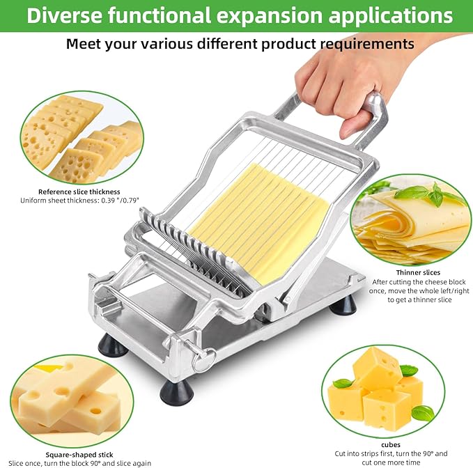 Commercial Cheese Slicer With Wire1 cm & 2 cm Cheese Cutter Butter Cutting Board Machine Aluminum Alloy Commercial Cheese Slicer with 316 Stainless Steel Wire Kitchen Cooking Baking Tool