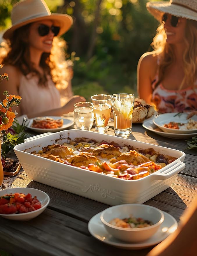 Casserole Dishes for Oven,9x13 Ceramic Baking Dish,4.2 Quarts Large Lasagna Pan with Handles Deep and Large Capacity,Durable Bakeware for Lasagna, Home Decor, Wedding Gift, White