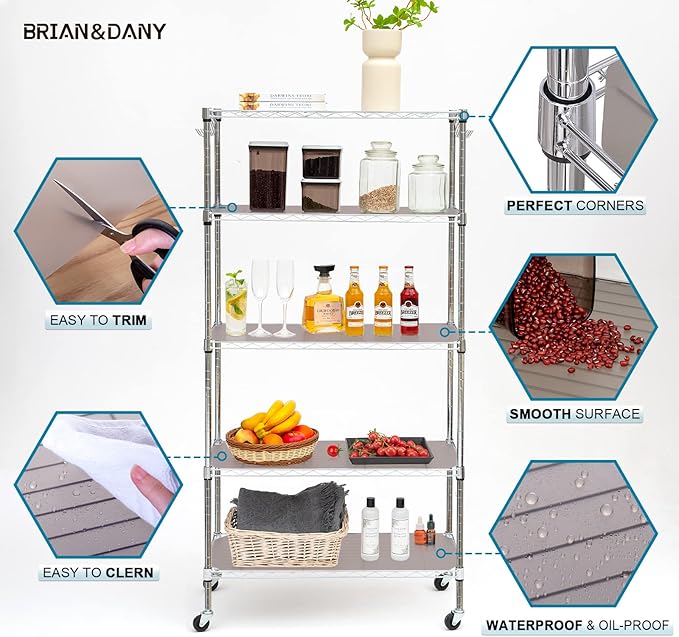 BRIAN & DANY Wire Shelf Liner 18" X 36", Heavy Duty Shelf Liners for Wire Shelving, Waterproof Protector Mats, Set of 4, Charcoal