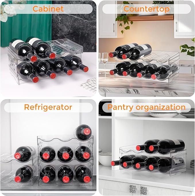 BoxedHome Plastic Water Bottle Organizer and Wine Rack Storage Holder for Inside Cabinet, Kitchen Countertop, Table Top, Pantry, Bars, Cabinets, Fridge - Clear (2 Tier 8 Containers)