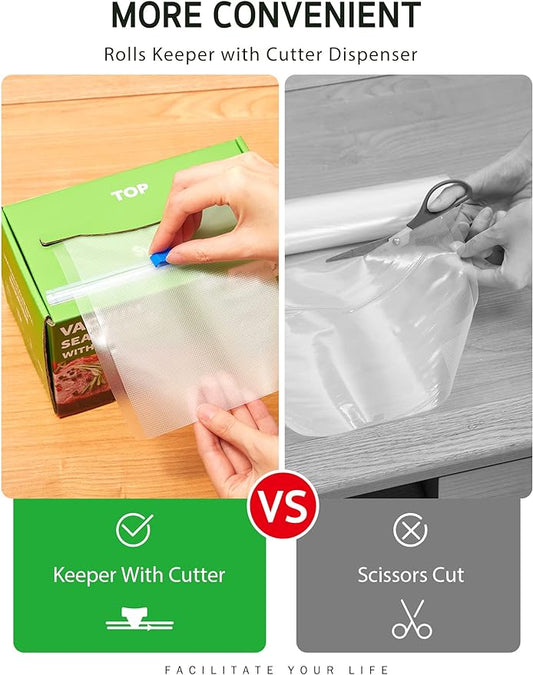 Syntus 11" x 75' and 8" x 75' Food Vacuum Seal Roll Keeper with Cutter Dispenser, Commercial Grade Vacuum Sealer Bag Rolls, BPA Free Food Vac Bags, Ideal for Storage, Meal Prep and Sous Vide