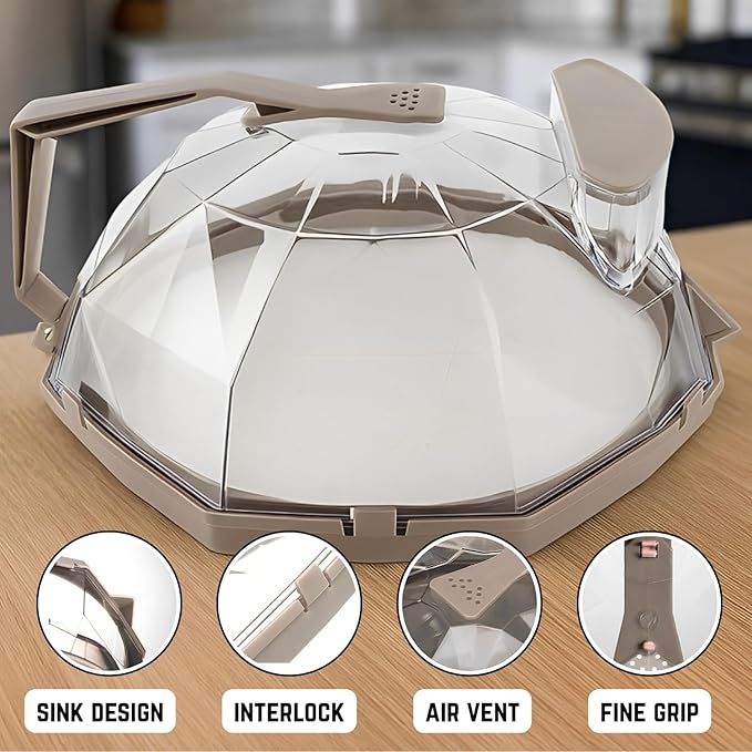 Microwave Splatter Cover 10 Inch BPA-Free, Microwave Cover with Silicone Guard Built-in Steam Vents, Anti-Scald Bowl Clips, Easy-Grip Handle, Durable splatter cover for Food Protection