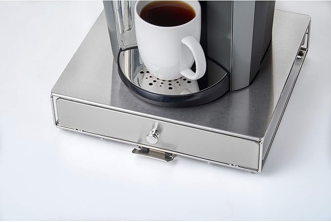 Nifty Coffee Pod Drawer – Stainless-Steel, Compatible with K-Cups, 36 Pod Pack Holder, Rolling Drawer, Under Coffee Pot Storage Sliding Drawer, Home Kitchen Counter Organizer