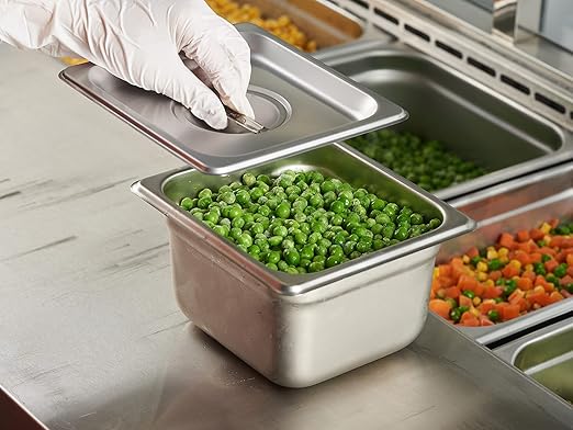 CURTA 6 Pack Anti-Jam Hotel Pans, 1/6 Size 4 Inch Deep, NSF Commercial 18/8 Stainless Steel Chafing Steam Table Pan, Catering Storage Metal Food Pan