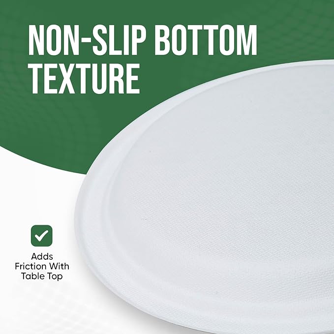 9 Inch Paper Plates 100 Pack - 100% Compostable Dinnerware | Leak & Grease Resistant Disposable Plates for Parties, Microwavable, Bulk Eco-Friendly - White