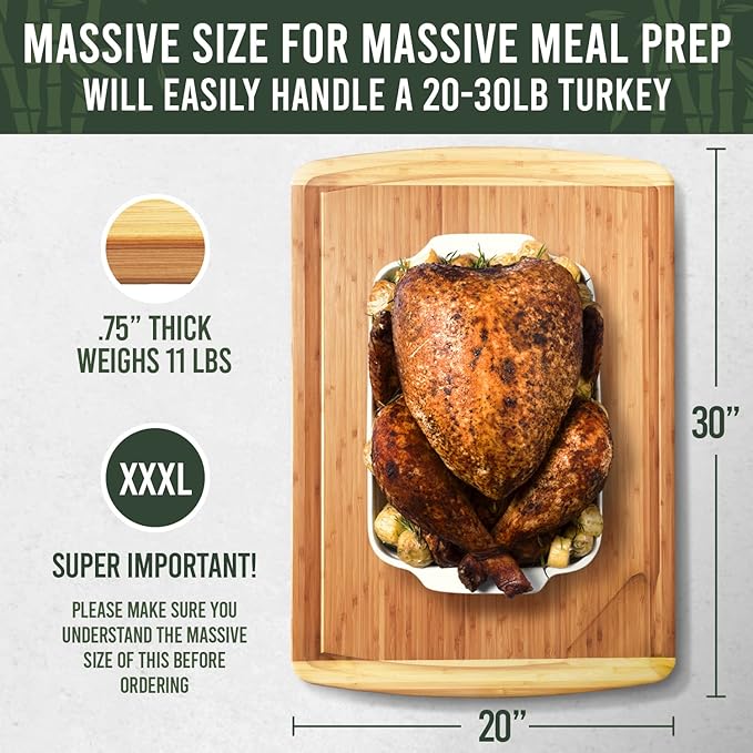 30 Inch Extra Large Cutting Board – 30 x 20 Bamboo Chopping Board - Wood Butcher Block Cutting Board, Oversized Carving and Charcuterie Board, Stovetop Cover for More Kitchen Counter Space