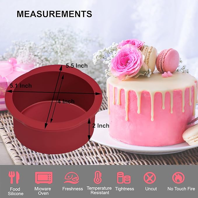 Nalchios 4 Inch Silicone Round Cake Pans Set of 4, Non-stick Easy Releasing Mini Cake & Pizza Pans, Flexible BPA Free Silicone Baking Mold for Layer, Mini & Cheese Cake