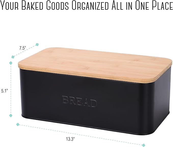 Black Bread Box, Rustic Bread Box, Vintage Bread Box for Kitchen Countertop, Bread Bin Black