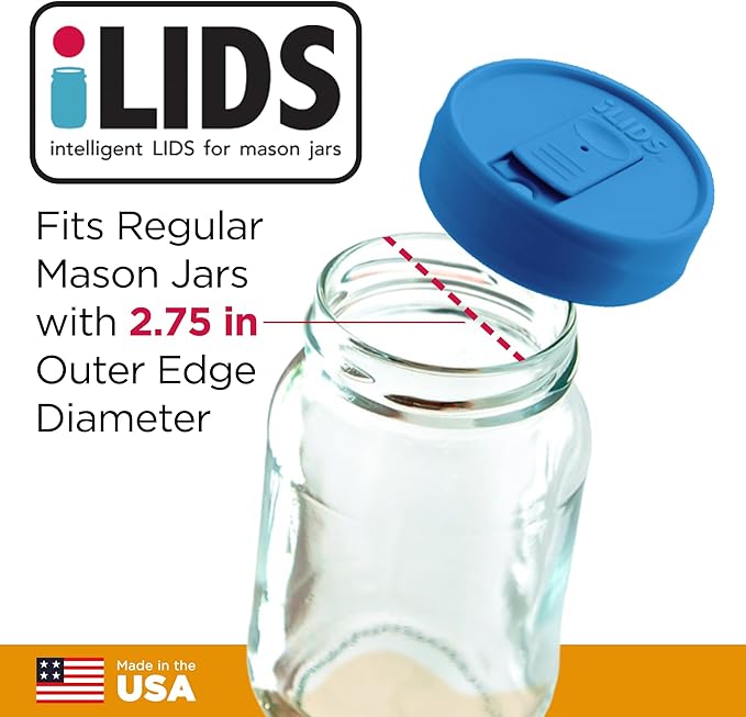 Mason Jar Drink Lid, Regular Mouth, Sky Blue, Pack of 2